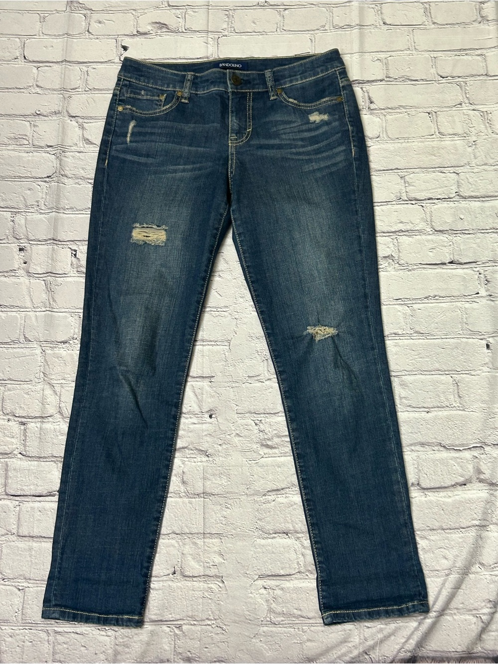 Bandolino Women's Skinny Jeans in Dark Blue with Distressed Details